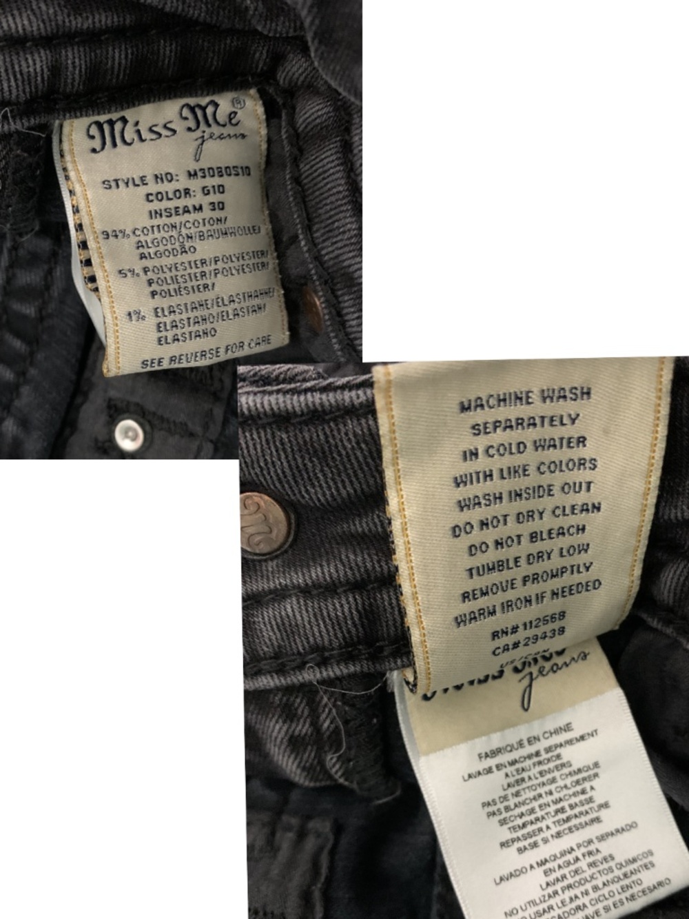 Miss Me Skinny Jeans Washed Black Grey Women's 32 Y2K Indie Sleeze - Picture 9 of 10